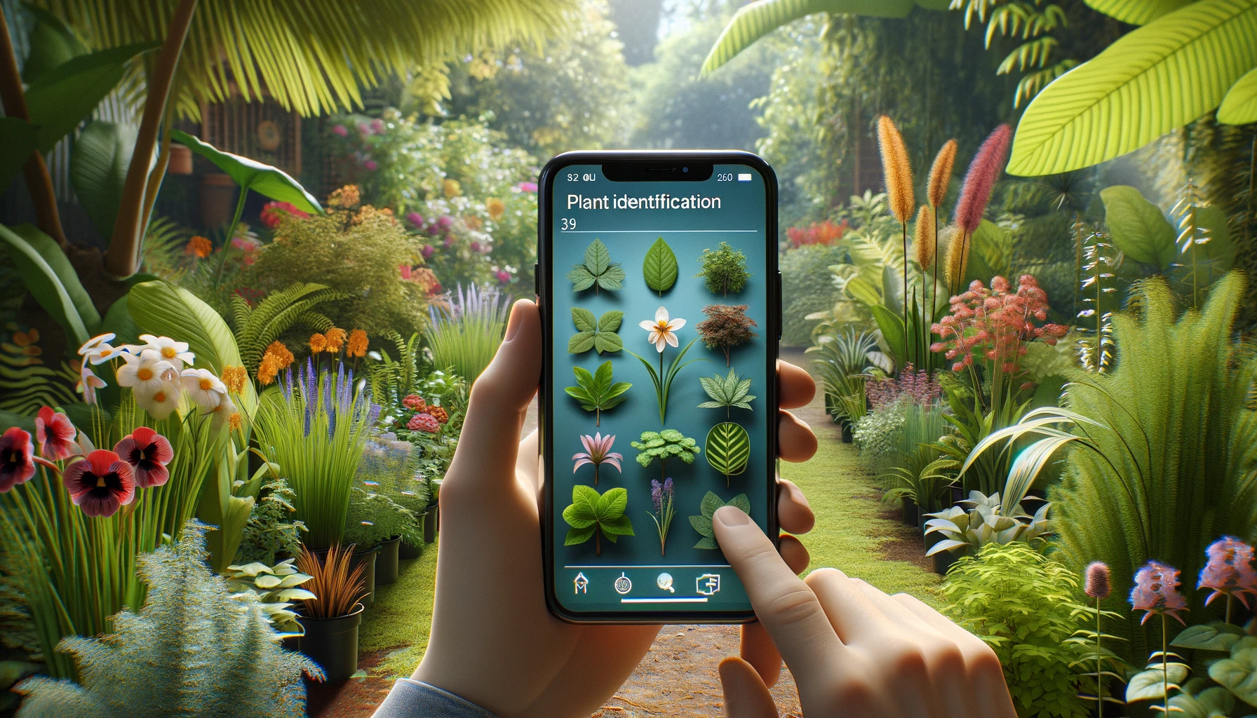 a smartphone with a plant identification app open on the screen.