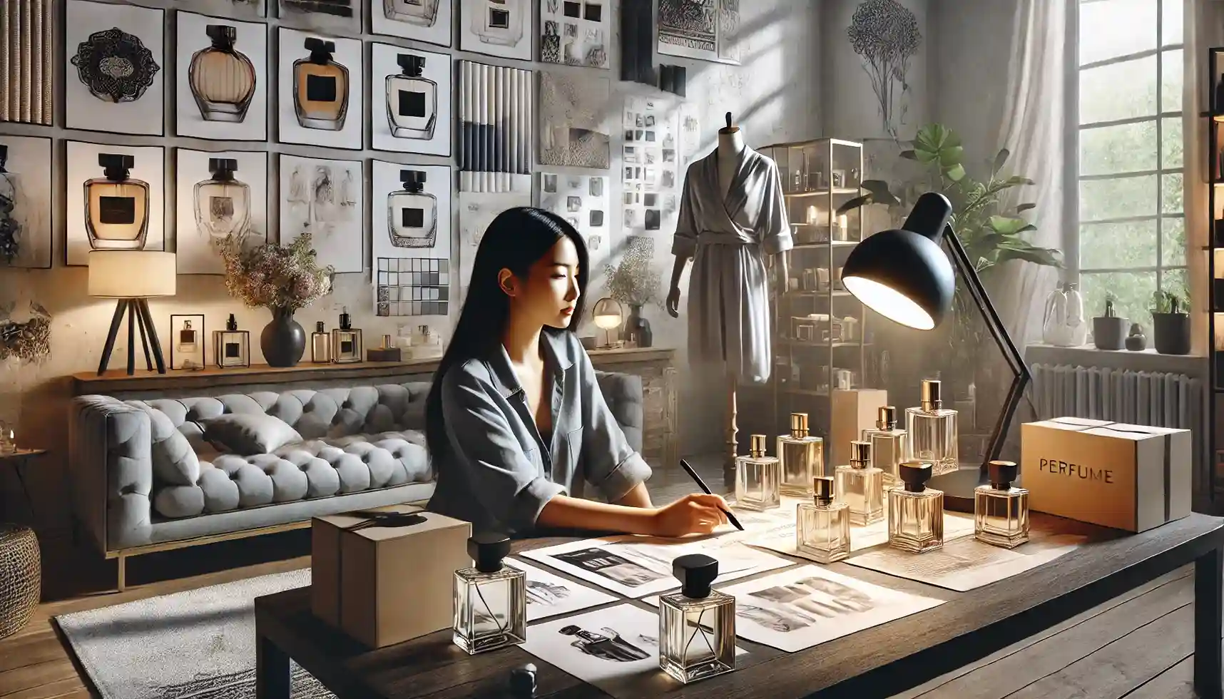 an elegant perfume packaging design studio.